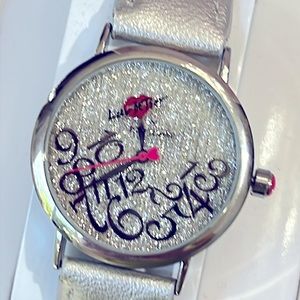 Betsy Johnson, Brand new Silver band sparkling screen watch & earring set –